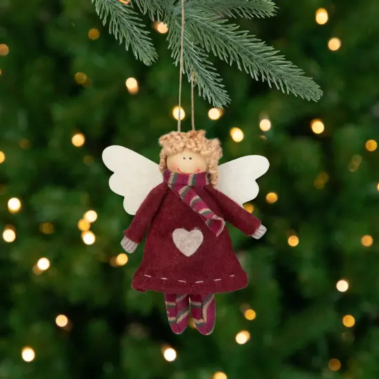 Northlight Angel Girl with Wings Hanging Christmas Ornament - 4.25" - Burgundy and Beige Red {1}