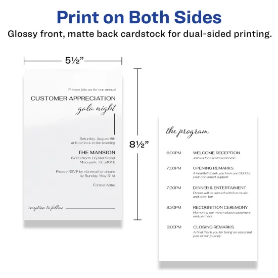 Avery 5-1/2" x 8-1/2" Rectangle, Glossy White Invitation Cards {6}