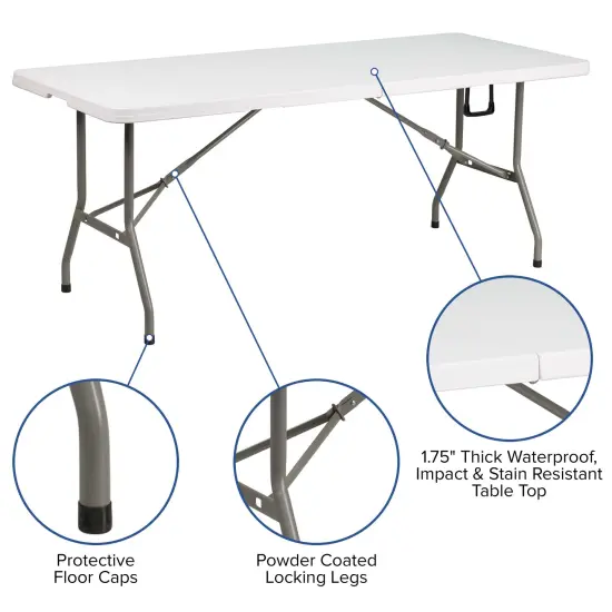 Emma and Oliver 6-Foot Bi-Fold Plastic Banquet and Event Folding Table with Handle Brown {9}
