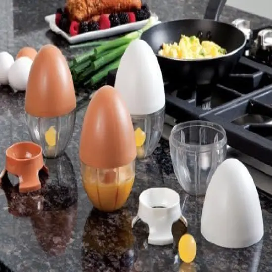 Hutzler Egg Scrambler & Egg Separator - Quick Easy Way to Beat Eggs Brown & White Set {6}