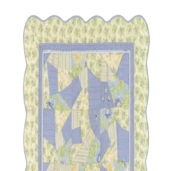 Sunshine Cornflower Blue Florals Vintage Quilted 100% Cotton Throw Blanket 50" x 60" {4}