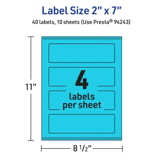 Avery Bright Blue Paper Labels, 2" x 7" Rectangle {5}