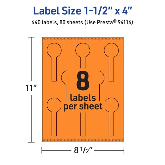 Avery Bright Orange Paper Labels, 1.5" x 4" Lollipop {5}