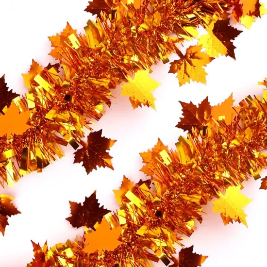 Golden Copper Maple Leaf Glittering Fall Garlands {2}