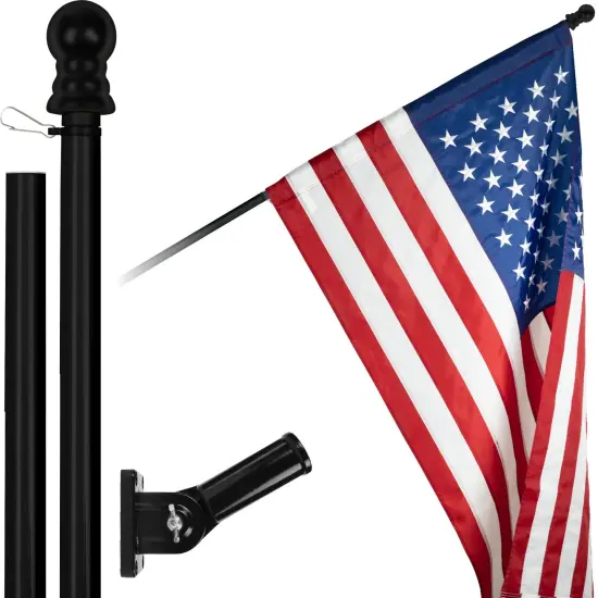 G128 - 5 Feet Tangle Free Spinning Flagpole (Black) American Flag Pole Sleeve Embroidered 2.5x4 ft American Flag Pole Sleeve (Flag Included) Aluminum Flag Pole {1}