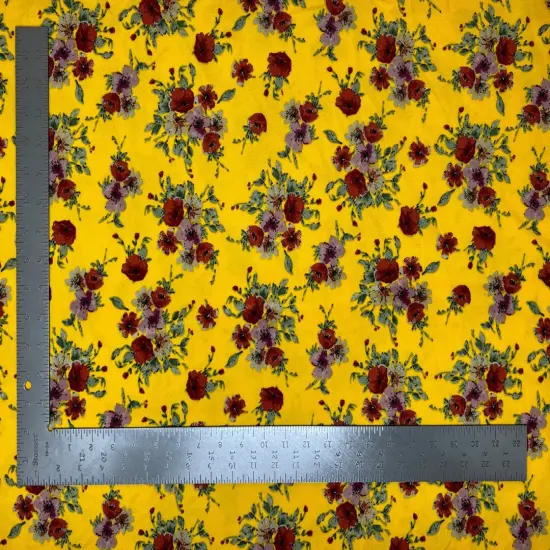 1 Yard Liverpool Knit Floral Print Fabric Stretch Crepe Texture Floral Knit for Sewing and Apparel 58"-60" Width Mustard {1}