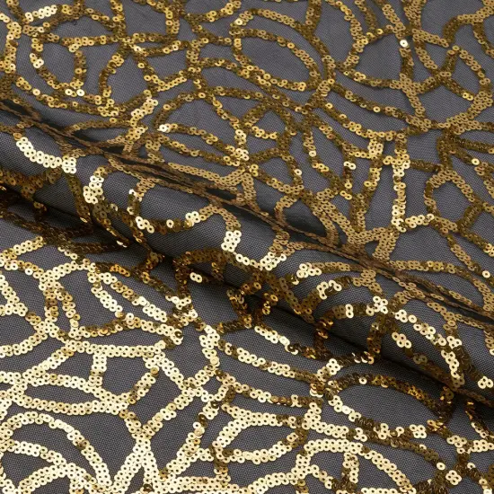 1 Yard Revolve Sequin on Stretch Mesh Fabric 36" L x 54/56" W Black/Rose Gold {4}