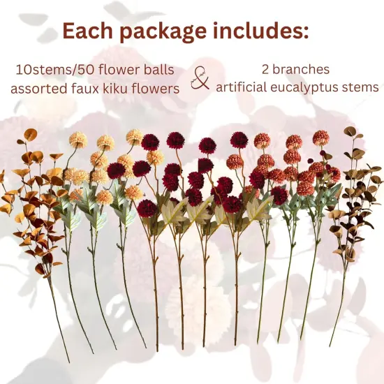 Burnt Orange Faux Kiku Flowers Artificial 10 Stems {5}