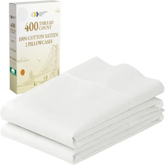 King Size Pillowcase Set - 400 Thread Count, 100% Cotton Sateen, Luxury Set of 2 Pillow Covers, Breathable, Cooling {1}