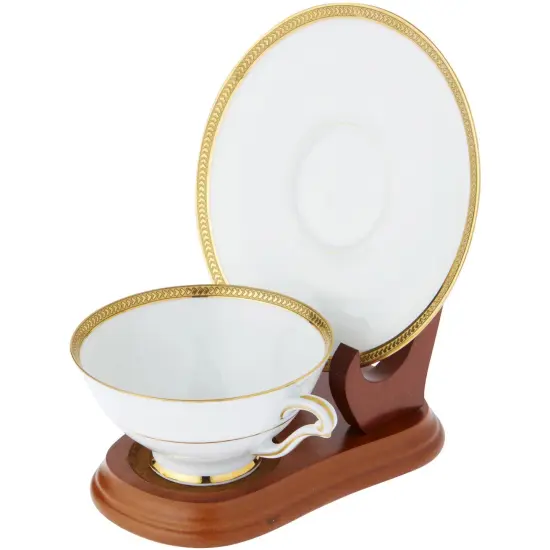 Bard's Elevated Saucer Walnut MDF Cup and Saucer Stand, 4" H x 4.25" W x 6" D {5}
