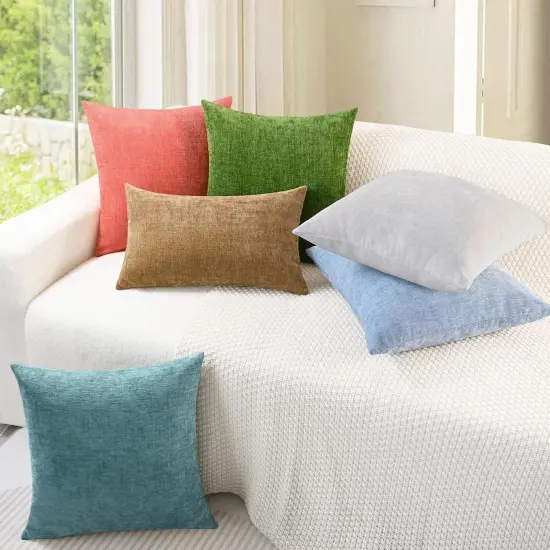 Throw Pillow Covers Decorative 20 X 20 Inches Pack of 2 Cozy Chenille Cushion Cases for Couch Sofa Bed Living Room Home Moonbeam Gray {4}