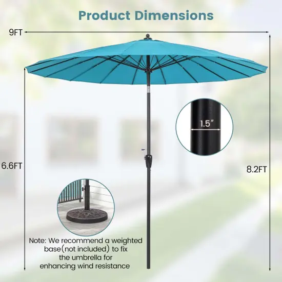 Costway 9 FT Patio Round Market Umbrella with Push Button Tilt, Crank Handle, Vented Top Tan/Navy/Wine/Turquoise {3}