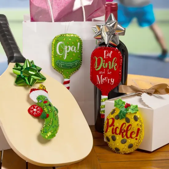 Bucilla Felt Ornaments Applique Kit Set Of 4-Merry Pickleball {3}