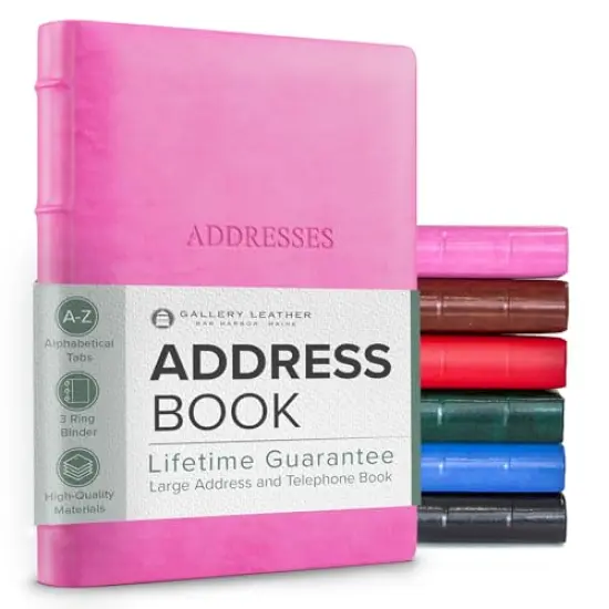 Gallery Leather Large Address Book with Alphabetical Tabs up to 480 records, Leather Notebook Hardcover, Telephone and Address Books - 9x7, Acadia Hope {1}