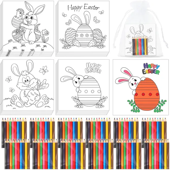 20 Sets Easter Activity for Kids 20 Pcs Easter Coloring Page with 20 Pack Coloring Pencils and Organza Bags {1}