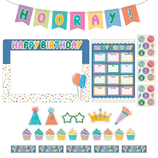 Carson Dellosa 92-Piece Birthday Party Decor Set, Bday Banner, Photo Booth Frame With Props, Bulletin Board Decorations, Chart, Favors for Goodie Bag, and More {1}