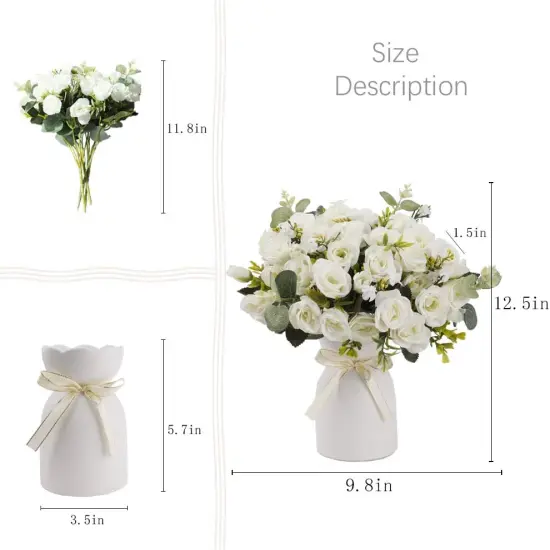 Elegant White Artificial Silk Rose Arrangement &ndash; Faux Flowers with Vase for Home, Office & Events {3}
