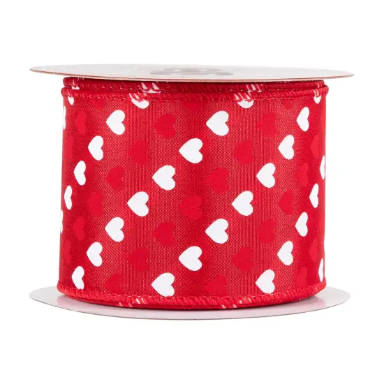 Northlight Diagonal Hearts Valentine's Day Wired Craft Ribbon - 2.5" x 10 Yards - Red and White {4}