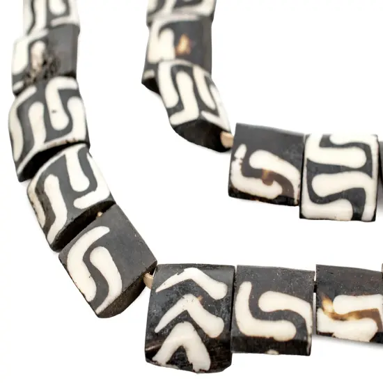 The Bead Chest Batik Bone Beads - Full Strand of Fair Trade African Beads (Rectangle, Traditional Design) {1}