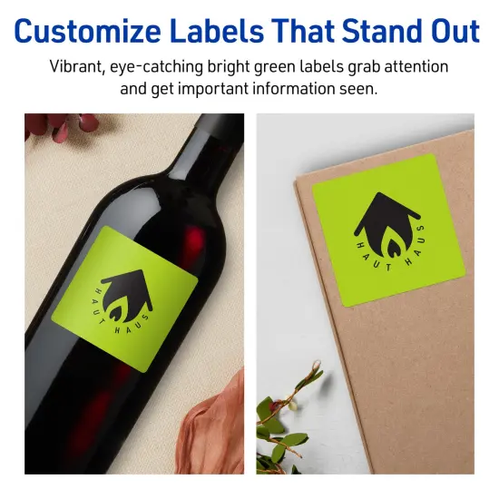 Avery Bright Green Paper Labels, 3" x 3" Square {3}