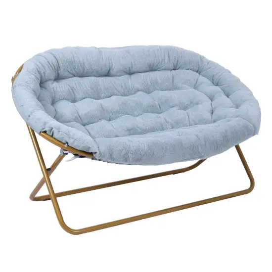 Emma and Oliver Janey Folding Double Saucer Chair with Steel Frame for Dorm, Living Room, or Bedroom AquaFabric/SoftGold {2}