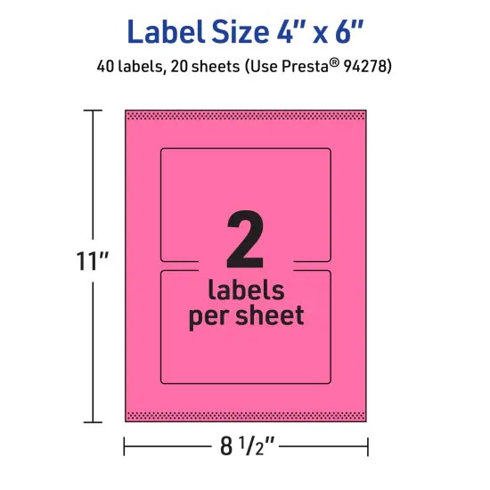 Avery Bright Pink Paper Labels, 4" x 6" Rectangle {5}