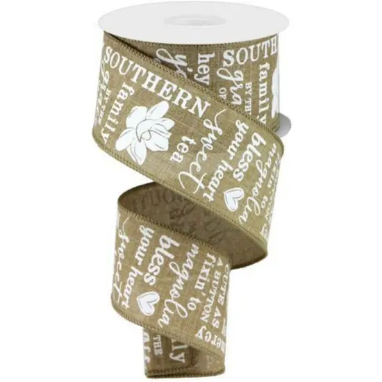 2.5" Southern Charm Royal Ribbon: Light Beige & White (10 Yards) {1}