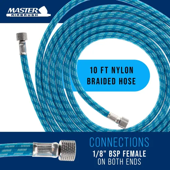 Master Airbrush Super Premium 10 Foot Nylon Braided Airbrush Hose with Silicone Tubing - Standard 1/8" Size Fitting Ends, Flexible, Durable {2}
