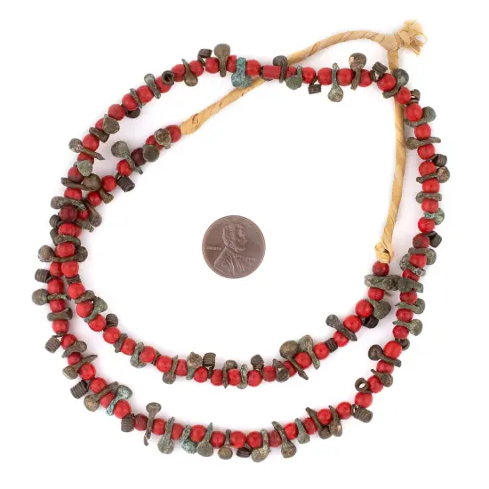 The Bead Chest Unusual Antique Nigerian Brass Beads 26 Inch Strand 9mm African Handmade {2}