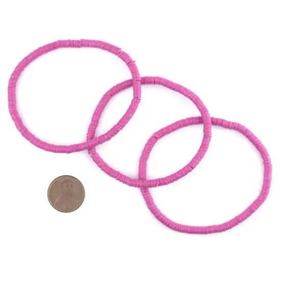 The Bead Chest Boho Stretch Bracelet, Magenta - Stackable African Vinyl Heishi, Unisex for Men & Women {2}