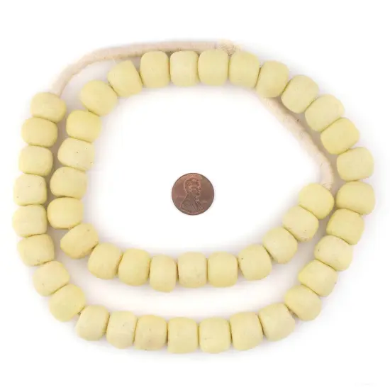 The Bead Chest Pastel Yellow Recycled Glass Beads 18mm Ghana African Sea Glass Round Large Hole 29 Inch Strand Handmade Fair Trade {2}