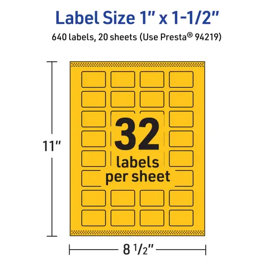 Avery Bright Yellow Paper Labels, 1" x 1.5" Rectangle {5}