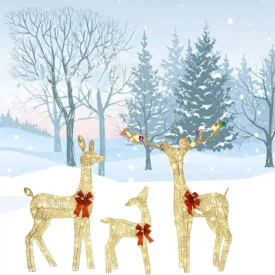 Large Iridescent Reindeer Trio with Lights for Christmas Front Yard Setup 52"+46"+29" {5}