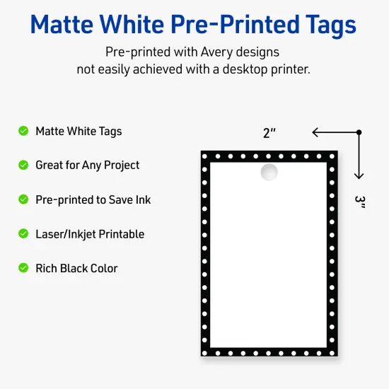 Avery Printable Rectangle Tags, Black and White Polka Dots, 2" x 3", Matte White Rectangle Tags, Laser/Inkjet, 80ct, Great for Product Tags {2}