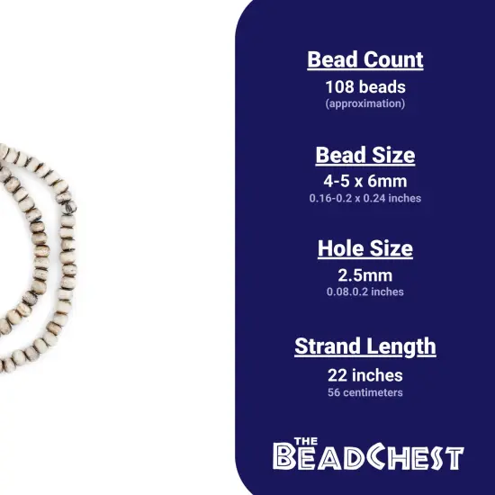 The Bead Chest 108 6mm Grey Bone Mala Beads - Handmade Fair Trade Nepal Prayer Rosary Beads Necklace for Mediation, Yoga, Jewelry Making, Crafts {5}
