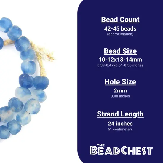 The Bead Chest African Recycled Glass Beads &ndash; Handmade in Ghana &ndash; Cobalt Blue Swirl 14mm Strand for Jewelry Making, Crafts, and Home Decor I Approximately 42-45 Beads {3}