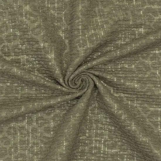 Green-Silver Crinkle Leopard Metallic Plaid Stretch Double Knit Fabric By the Yard {2}