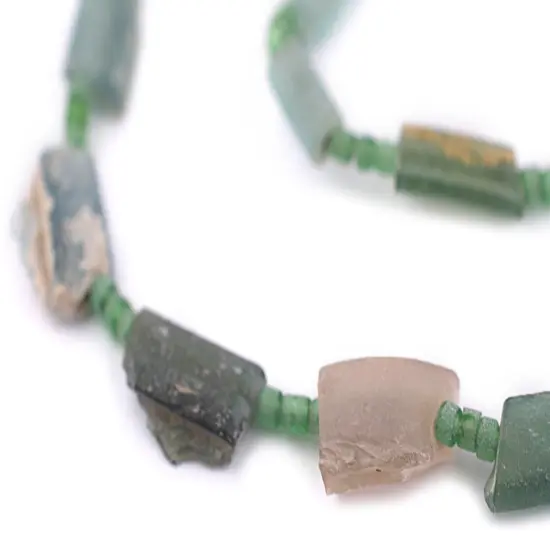 The Bead Chest Flat Roman Glass Tube Beads 5mm Afghanistan Green Unusual 14 Inch Strand {1}