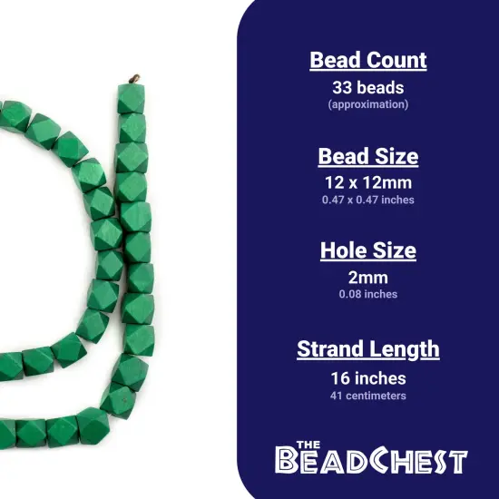 The Bead Chest Green Cornerless Cube Wood Beads: 12mm Diamond Cut Natural Organic Beads for Jewelry Making {4}