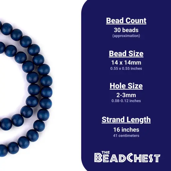 The Bead Chest Natural 14mm Wooden Beads in Blue - Azul for Jewelry Making &ndash; Round Loose Wood Spacer Beads I Approximately 30 Beads {4}