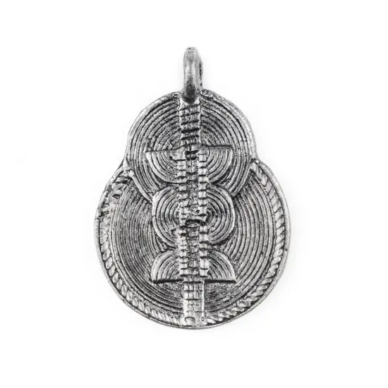 The Bead Chest Silver Double Sun & Moon Baule Pendant (32x46mm): African Tribal Metal Pendant for DIY Jewelry and Necklace {1}