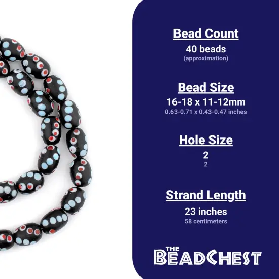 The Bead Chest Black Oval Venetian-Style Skunk Beads 12mm Multicolor Glass Large Hole 23 Inch Strand {4}