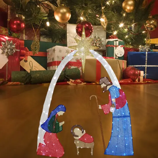 Stunning 54-Inch H Nativity Scene with 115 Cool White LED Christmas Lights {1}