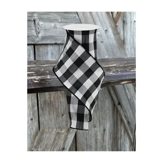4" Faux Dupioni Check Ribbon: Black & White (10 Yards) {2}
