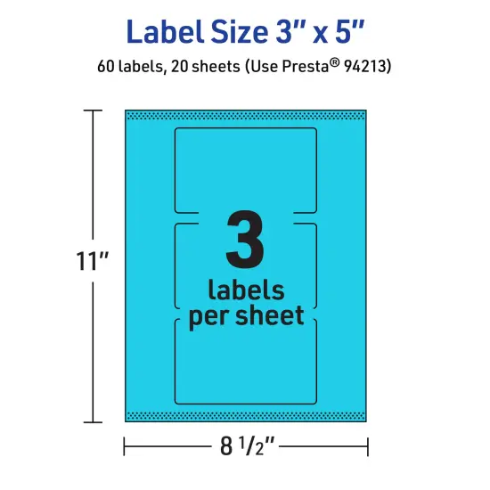 Avery Bright Blue Paper Labels, 3" x 5" Rectangle {5}