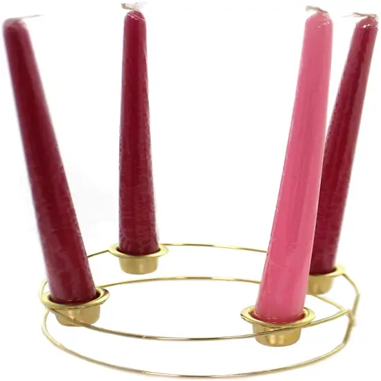 Metal 6.5 inch Advent wreath holder with candles {2}