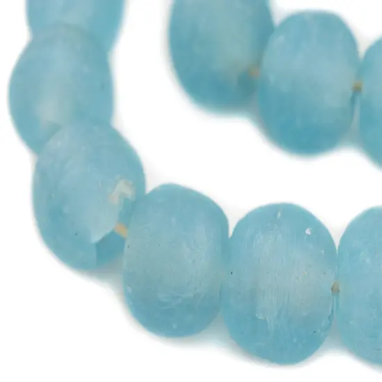 Super Jumbo Recycled Glass Beads - Beaded Wall Hangings - Extra Large African Sea Glass Beads 32-35mm - The Bead Chest (Baby Blue) {1}