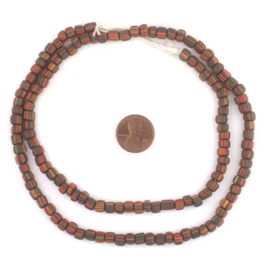 The Bead Chest Java Gooseberry Beads - Full Strand of Striped Glass Beads (Autumn, 4mm) {2}