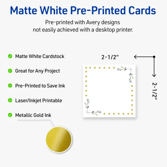 Avery Printable Square Cards, Gold Dots with Green Florals, 2.5" x 2.5", Matte White Square Cards, Laser/Inkjet, 90ct, Great for Business Cards {2}
