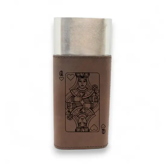 Cigar Case with Cutter - Queen of Hearts - Leather Black/Silver {2}